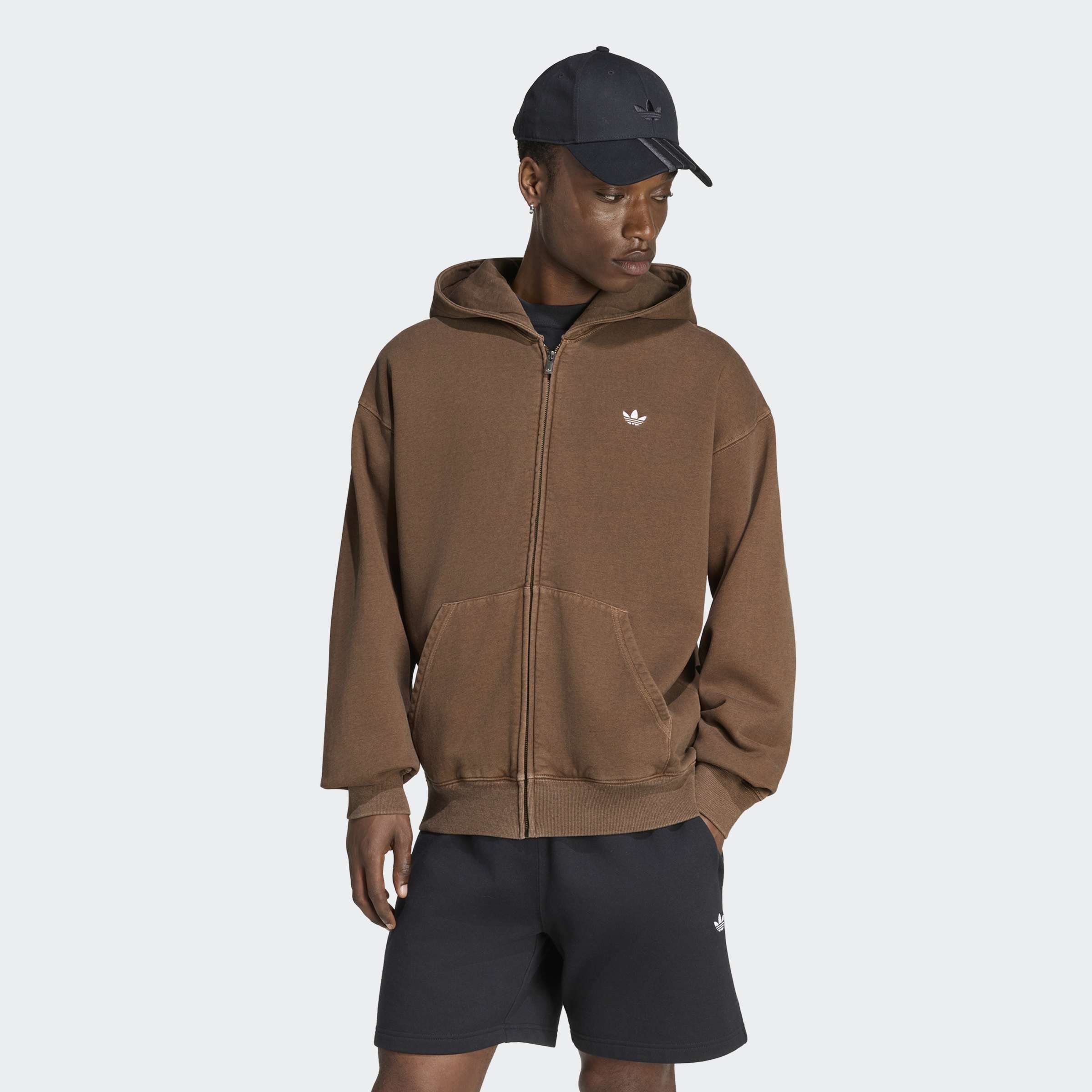 TREFOIL ESSENTIALS WASHED FULL ZIP LOOSE HOODIE